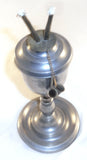 Antique Pewter Fluid Lamp Tulip Bulb-Shaped Reservoir Two Burners W/ Brass Caps