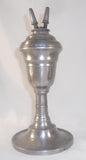 Old Pewter Fluid Lamp Tulip Bulb-Shaped Reservoir Two Caped Brass Finger Burners
