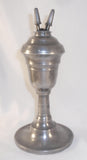 Old Pewter Fluid Lamp Tulip Bulb-Shaped Reservoir Two Caped Brass Finger Burners