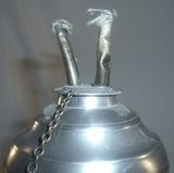 Old Pewter Fluid Lamp Tulip Bulb-Shaped Reservoir Two Caped Brass Finger Burners
