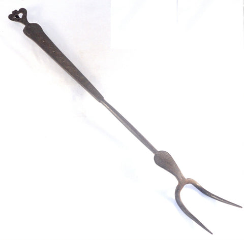 Kieffer Wrought Iron Butcher Fork Decorated Handle Heart Shaped Rat Tail Hanger