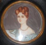 Antique Signed Hand Painted Miniature of a Woman in Dark Wood Frame