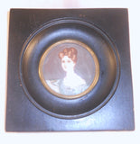 Antique Signed Hand Painted Miniature of a Woman in Dark Wood Frame