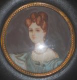 Antique Signed Hand Painted Miniature of a Woman in Dark Wood Frame