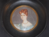 Antique Signed Hand Painted Miniature of a Woman in Dark Wood Frame