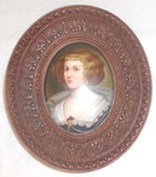 Antique Hand Painted Miniature on Porcelain of Woman Wearing Pearl Necklace