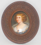 Antique Hand Painted Miniature on Porcelain of Woman Wearing Pearl Necklace