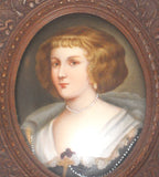 Antique Hand Painted Miniature on Porcelain of Woman Wearing Pearl Necklace