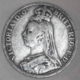 1889 Silver Coin from Great Britain Five Shillings or Crown Queen Victoria VF