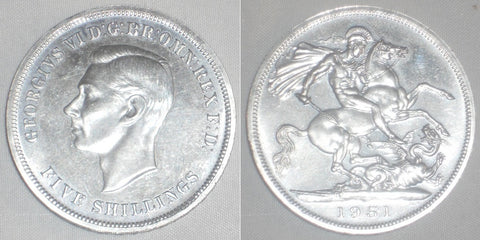 Copper-Nickel Coin Great Britain 1951 Five Shillings or Crown King George VI BU