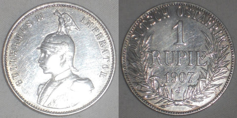 1907 Silver Coin German East Africa One Rupie/Rupee Lustrous Uncirculated