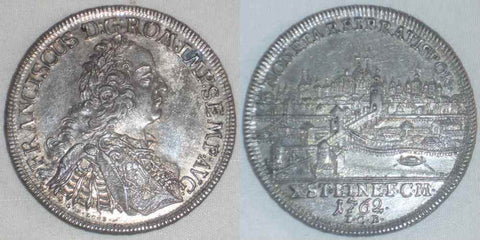 1762 Regensburg Germany Thaler Silver Coin Franz I & City View Reverse XF++