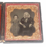 Antique Tintype Photo of Grandmother and Granddaughter with Red Cheeks in Case