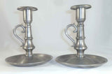 Pair Antique Pewter Chamber Candlesticks Roswell Gleason Dorchester MA Ex Wolf
