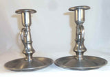 Pair Antique Pewter Chamber Candlesticks Roswell Gleason Dorchester MA Ex Wolf