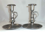 Pair Antique Pewter Chamber Candlesticks Roswell Gleason Dorchester MA Ex Wolf