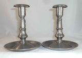 Pair Antique Pewter Chamber Candlesticks Roswell Gleason Dorchester MA Ex Wolf