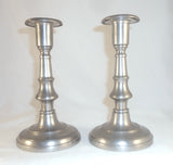 Pair Antique Pewter 7" Tall Candlesticks Roswell Gleason Dorchester MA Ex Wolf
