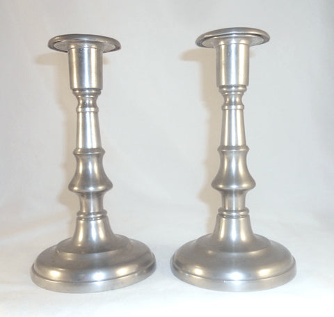 Pair Antique Pewter 7" Tall Candlesticks Roswell Gleason Dorchester MA Ex Wolf