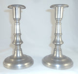 Pair Antique Pewter 7" Tall Candlesticks Roswell Gleason Dorchester MA Ex Wolf