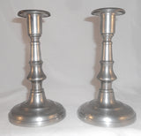 Pair Antique Pewter 7" Tall Candlesticks Roswell Gleason Dorchester MA Ex Wolf