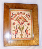 Framed P. Godillot Folk Art Fraktur Hand Painted Drawing Birds & Tulips PA Dutch