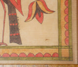 Framed P. Godillot Folk Art Fraktur Hand Painted Drawing Birds & Tulips PA Dutch