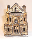 Old Gold Cast Iron J & E Stevens Penny Bank 2-Story Victorian House 2 Chimneys