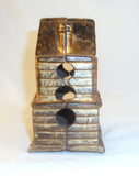 Old Gold Cast Iron J & E Stevens Penny Bank 2-Story Victorian House 2 Chimneys