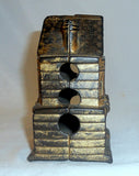 Old Gold Cast Iron J & E Stevens Penny Bank 2-Story Victorian House 2 Chimneys