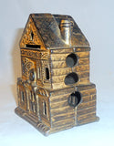 Old Gold Cast Iron J & E Stevens Penny Bank 2-Story Victorian House 2 Chimneys