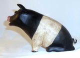 1990 Hand Carved Wood Polychrome Painted Folk Art Pig Walter & June Gottshall