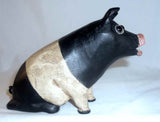 1990 Hand Carved Wood Polychrome Painted Folk Art Pig Walter & June Gottshall