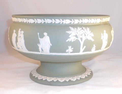 Early Green Wedgwood Jasperware Footed Console Bowl Women, Children, and Trees