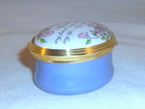 Halcyon Days Enamels England Enameled Oval Box Floral Decoration Motto "My Wife"