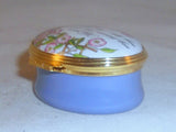 Halcyon Days Enamels England Enameled Oval Box Floral Decoration Motto "My Wife"