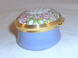 Halcyon Days Enamels England Enameled Oval Box Floral Decoration Motto "My Wife"