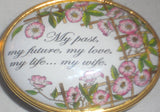Halcyon Days Enamels England Enameled Oval Box Floral Decoration Motto "My Wife"