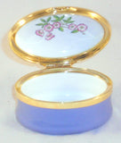 Halcyon Days Enamels England Enameled Oval Box Floral Decoration Motto "My Wife"