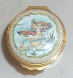 Halcyon Days Enamels England Tall Cylindrical Box Ducks and Their Chicks in Box