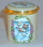 Halcyon Days Enamels England Tall Cylindrical Box Ducks and Their Chicks in Box