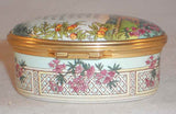 Halcyon Days Enamels Oval Trinket Box Colorful Garden Scene and Wise Saying