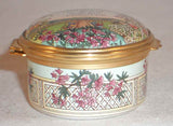 Halcyon Days Enamels Oval Trinket Box Colorful Garden Scene and Wise Saying