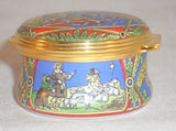 Halcyon Days Enamels England Round Box Christmas 2000 In Original Red Gift Box