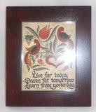 2001 Framed Folk Art Hand Drawing by R. Hartung Distelfink Tulips Heart PA Dutch