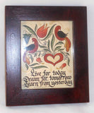 2001 Framed Folk Art Hand Drawing by R. Hartung Distelfink Tulips Heart PA Dutch