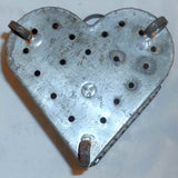 Old Primitive Punched Tin Heart Shaped Cheese Strainer Handle & Feet Marked IES