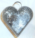 Old Primitive Punched Tin Heart Shaped Cheese Strainer Handle & Feet Marked IES