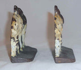 Vintage Painted Cast Iron Bookends White Horses Grazing with Brown Saddles