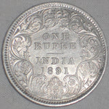 1891 Coin India British Occupation Silver One Rupee Queen Victoria Empress XF++